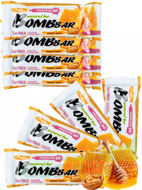 Протеиновый батончик BombBar Протеиновый батончик Natural Bar 8 x 60 г, Грецкий орех с медом Протеиновый батончик BombBar Протеиновый батончик Natural Bar 8 x 60 г, Грецкий орех с медом