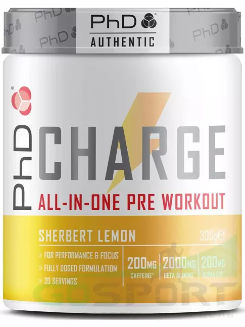 Предтреник в порошке PhD Nutrition Предтренировочный комплекс charge 300 г, Лимонный Щербет Предтреник в порошке PhD Nutrition Предтренировочный комплекс charge 300 г, Лимонный Щербет