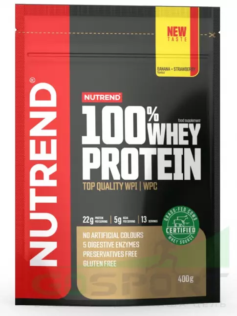 Сывороточный протеин NUTREND 100% Whey Protein 400 г, Банан-клубника Сывороточный протеин NUTREND 100% Whey Protein 400 г, Банан-клубника