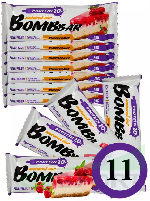 Протеиновый батончик BombBar Protein Bar 11 x 60 г, Малиновый чизкейк Протеиновый батончик BombBar Protein Bar 11 x 60 г, Малиновый чизкейк