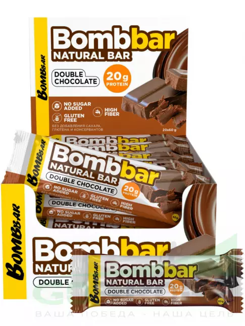 Протеиновый батончик BombBar Протеиновый батончик Natural Bar 20 x 60 г, Двойной шоколад Протеиновый батончик BombBar Протеиновый батончик Natural Bar 20 x 60 г, Двойной шоколад
