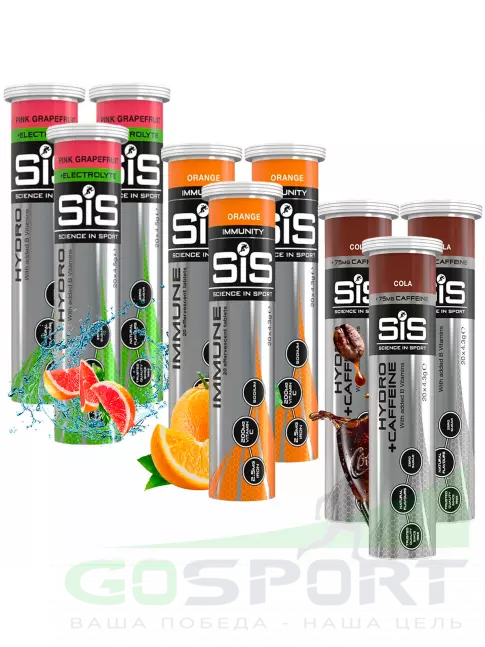 Изотоник SCIENCE IN SPORT (SiS) GO Hydro Tablet 20s_3 9 x 20 таблеток, Розовый грейпфрут, Апельсин, Кола Изотоник SCIENCE IN SPORT (SiS) GO Hydro Tablet 20s_3 9 x 20 таблеток, Розовый грейпфрут, Апельсин, Кола