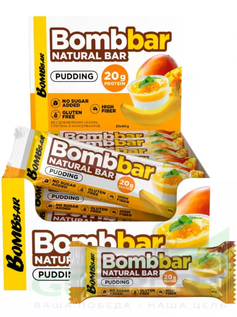 Протеиновый батончик BombBar Протеиновый батончик Natural Bar 20 x 60 г, Пудинг Банан-Манго Протеиновый батончик BombBar Протеиновый батончик Natural Bar 20 x 60 г, Пудинг Банан-Манго