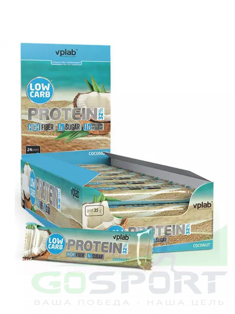 Протеиновый батончик VP Laboratory LOW CARB PROTEIN BAR 24х35 г, Кокос Протеиновый батончик VP Laboratory LOW CARB PROTEIN BAR 24х35 г, Кокос
