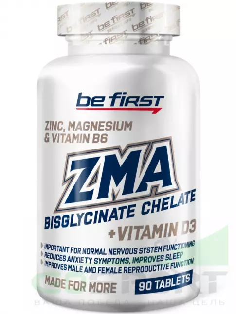Магний+цинк+B6 Be First ZMA Chelate + vitamin D3 (ЗМА бисглицинат хелат + Д3) 90 таблеток Магний+цинк+B6 Be First ZMA Chelate + vitamin D3 (ЗМА бисглицинат хелат + Д3) 90 таблеток