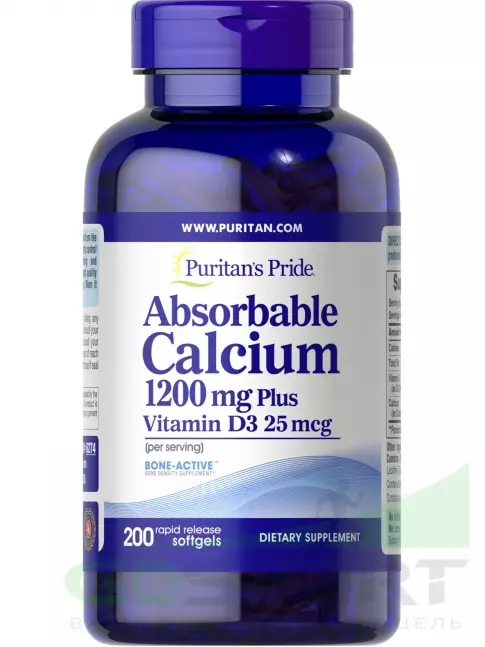 Кальций Puritan's Pride Absorbable Calcium 1200 mg plus Vitamin D3 25 mcg 200 капсул Кальций Puritan's Pride Absorbable Calcium 1200 mg plus Vitamin D3 25 mcg 200 капсул