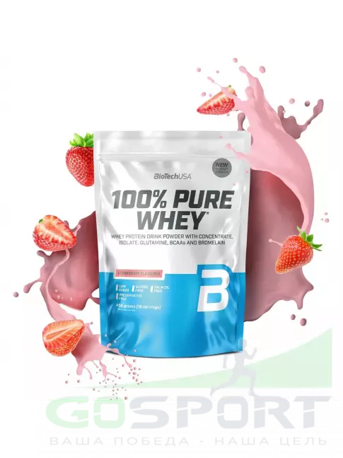 Сывороточный протеин BioTechUSA 100% Pure Whey 454 г, Клубника Сывороточный протеин BioTechUSA 100% Pure Whey 454 г, Клубника