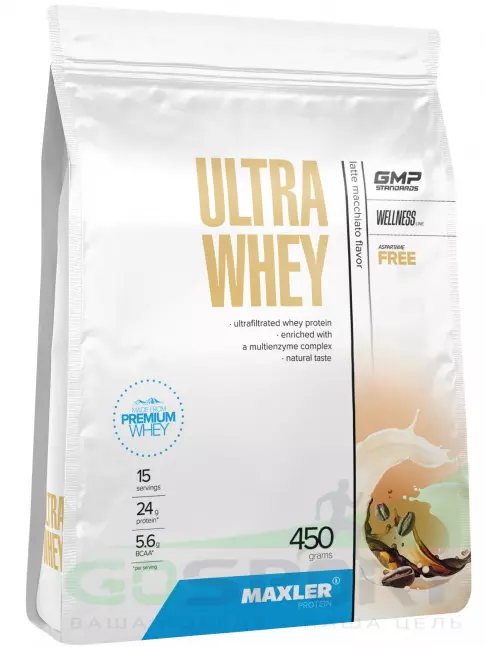 Сывороточный протеин MAXLER Ultra Whey 450 г, Латте макиато Сывороточный протеин MAXLER Ultra Whey 450 г, Латте макиато