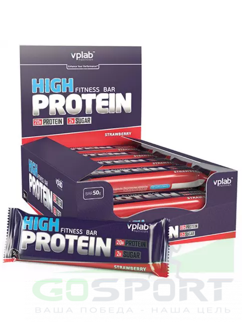 Протеиновый батончик VP Laboratory HIGH PROTEIN BAR FITNESS 20х50 г, Клубника Протеиновый батончик VP Laboratory HIGH PROTEIN BAR FITNESS 20х50 г, Клубника