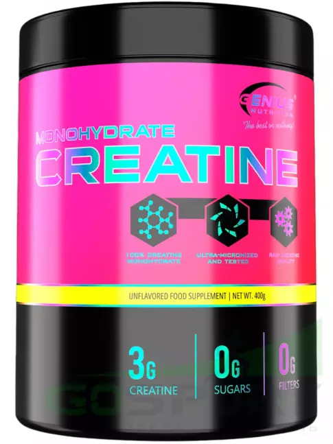 Креатин моногидрат Genius Nutrition Creatine Monohydrate 3000 mg 400 г, Без вкуса Креатин моногидрат Genius Nutrition Creatine Monohydrate 3000 mg 400 г, Без вкуса