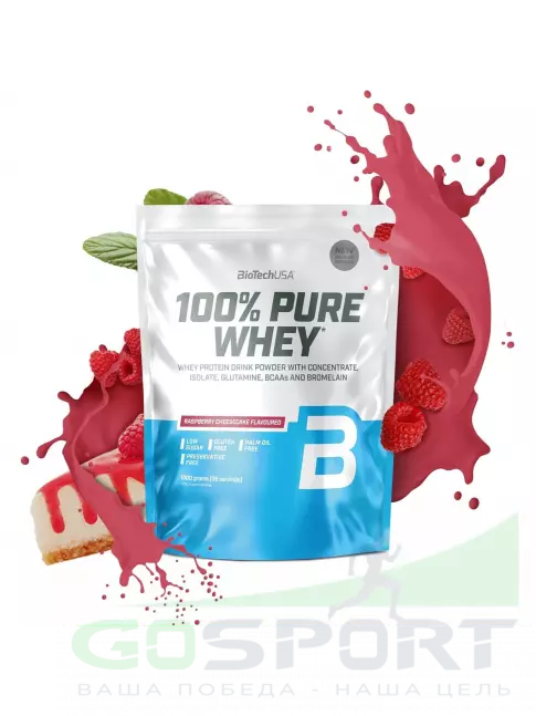 Сывороточный протеин BioTechUSA 100% Pure Whey 1000 г, Малиновый чизкейк Сывороточный протеин BioTechUSA 100% Pure Whey 1000 г, Малиновый чизкейк