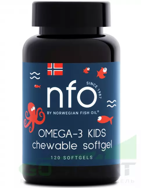 Омега-3 NFO Omega-3 Kids 800 mg 120 жевательных капсул, Тутти-фрутти Омега-3 NFO Omega-3 Kids 800 mg 120 жевательных капсул, Тутти-фрутти