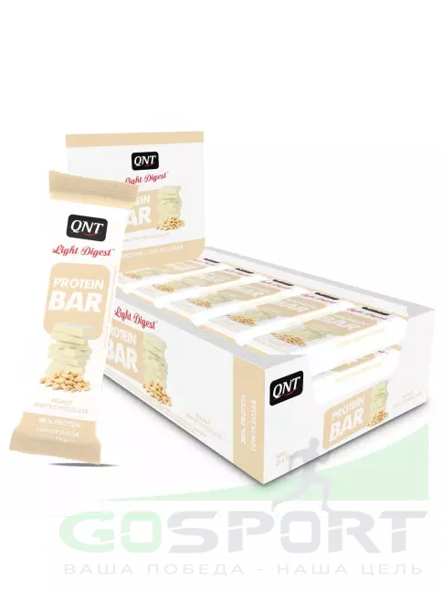 Протеиновый батончик QNT Light Digest Protein Bar 15 х 55 г, Арахис - Белый шоколад Протеиновый батончик QNT Light Digest Protein Bar 15 х 55 г, Арахис - Белый шоколад