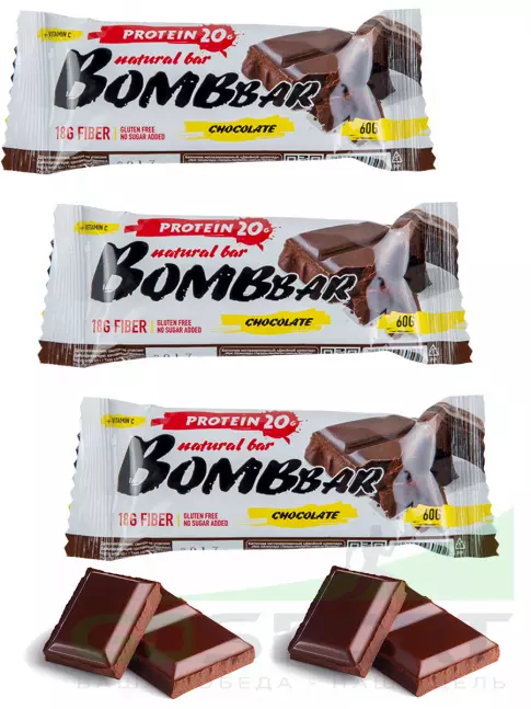 Протеиновый батончик BombBar Протеиновый батончик Natural Bar 3 x 60 г, Двойной шоколад Протеиновый батончик BombBar Протеиновый батончик Natural Bar 3 x 60 г, Двойной шоколад