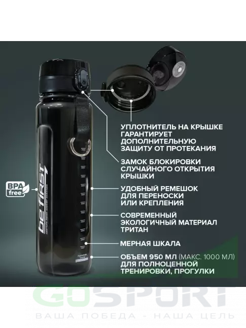 Бутылочки 1000 мл Be First Бутылка для воды из Тритана (BF16020) 950 мл, Черный Бутылочки 1000 мл Be First Бутылка для воды из Тритана (BF16020) 950 мл, Черный