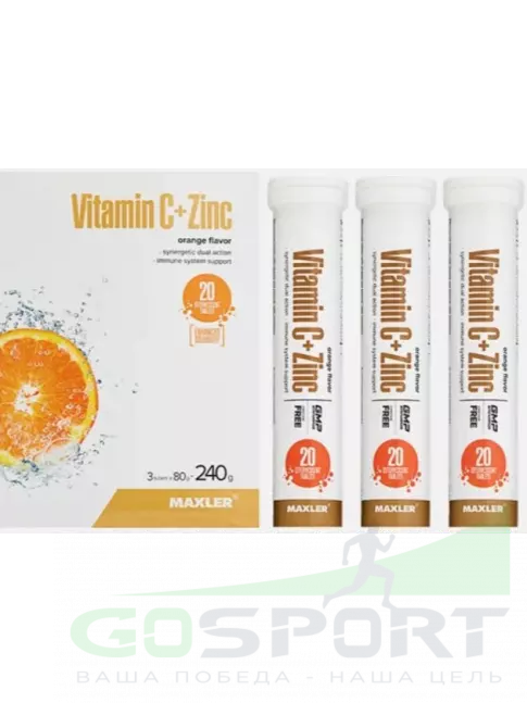 Витамин C MAXLER Vitamin C + Zinc Effervescent Tablets 3 х 20 таб, Апельсин Витамин C MAXLER Vitamin C + Zinc Effervescent Tablets 3 х 20 таб, Апельсин