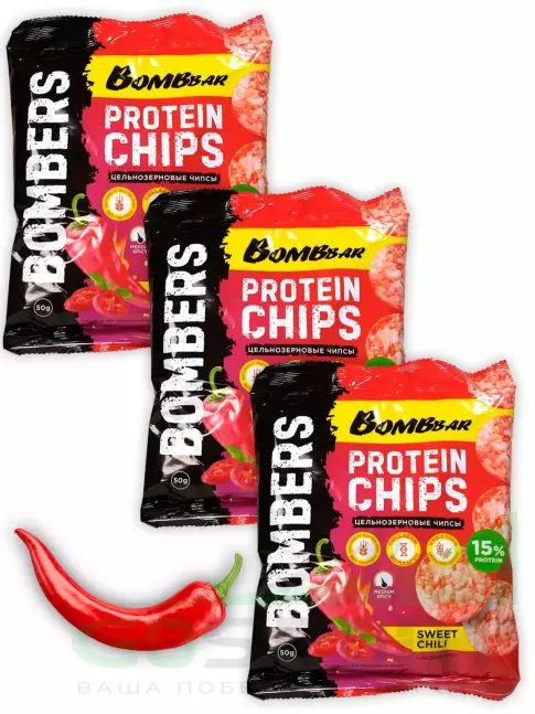 Чипсы BombBar Protein Chips 3 x 50 г, Сладкий чили Чипсы BombBar Protein Chips 3 x 50 г, Сладкий чили