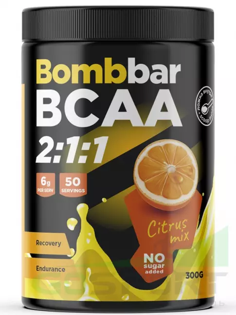 BCAA BombBar BCAA 2:1:1 Pro 300 г, Цитрусовый микс BCAA BombBar BCAA 2:1:1 Pro 300 г, Цитрусовый микс
