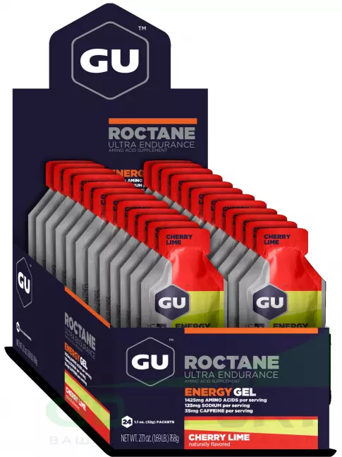 Гель питьевой GU Energy Labs GU ROCTANE Energy Gel 35mg caffeine 24 x 32 г, Вишня-Лайм