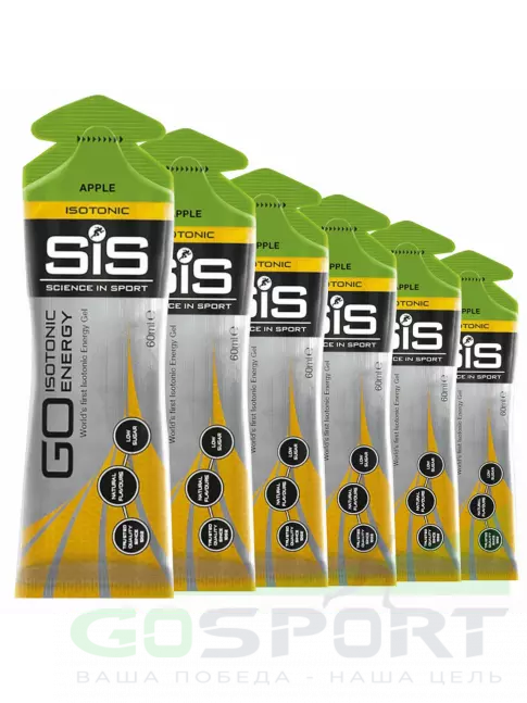 Гель питьевой SCIENCE IN SPORT (SiS) GO Isotonic Energy Gels 6 x 60 мл, Яблоко