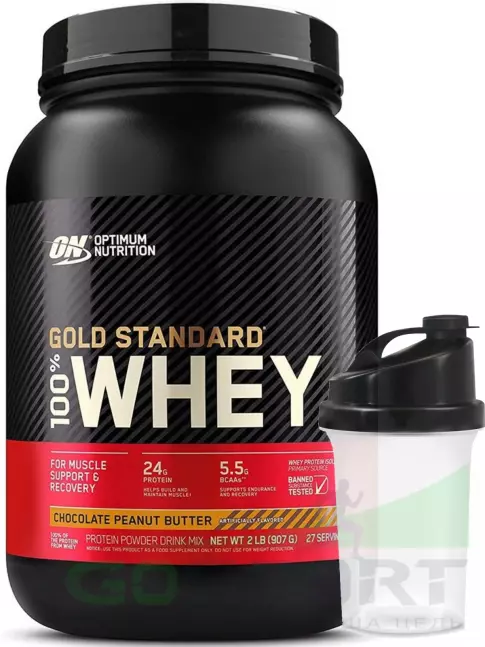 Сывороточный протеин Optimum Nutrition 100% Whey Gold Standard 907 г + шейкер, Шоколад арахисовое масло Сывороточный протеин Optimum Nutrition 100% Whey Gold Standard 907 г + шейкер, Шоколад арахисовое масло
