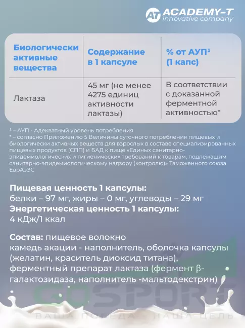 Энзимы Академия-Т ЛАКТАЗА ФОРТЕ 90 капсул