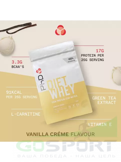 Заменитель питания PhD Nutrition Diet Whey Protein 1000 г, Ванильный крем