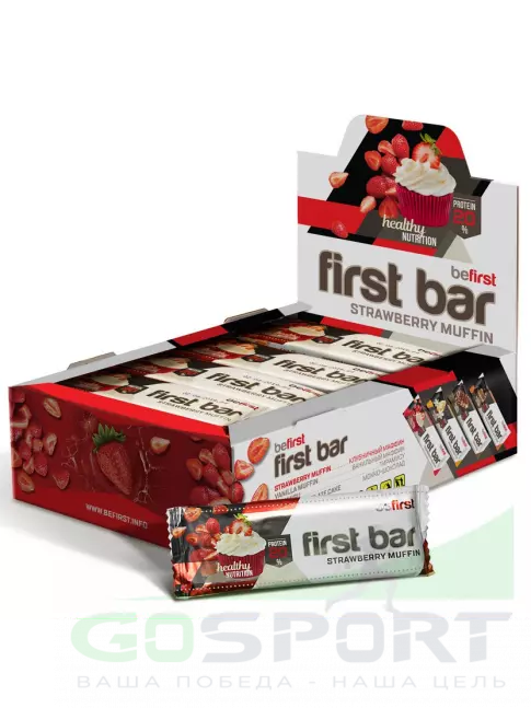 Протеиновый батончик Be First First bar углеводно-протеиновый батончик 24 x 40 г, Клубника