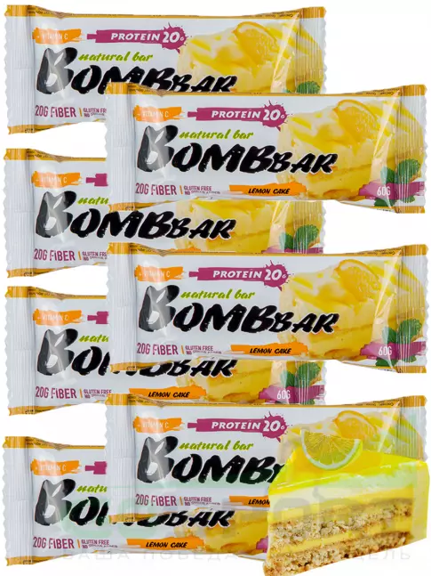 Протеиновый батончик BombBar Protein Bar 7 x 60 г, Лимонный торт Протеиновый батончик BombBar Protein Bar 7 x 60 г, Лимонный торт