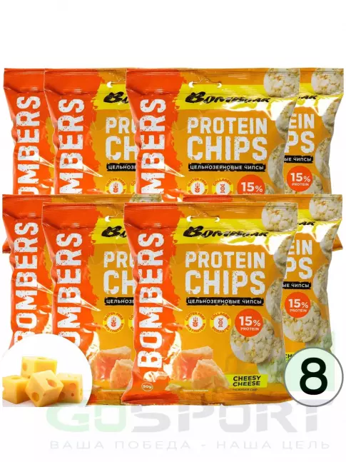 Чипсы BombBar Protein Chips 8 x 50 г, Нежный сыр Чипсы BombBar Protein Chips 8 x 50 г, Нежный сыр