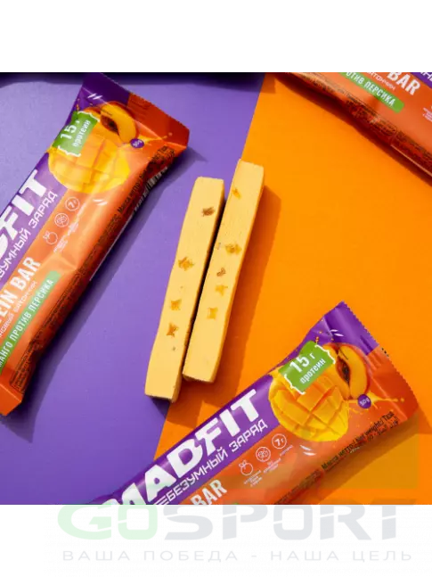 Протеиновый батончик Madfit Батончик неглазированный Protein bar 50 г, Манго против персика