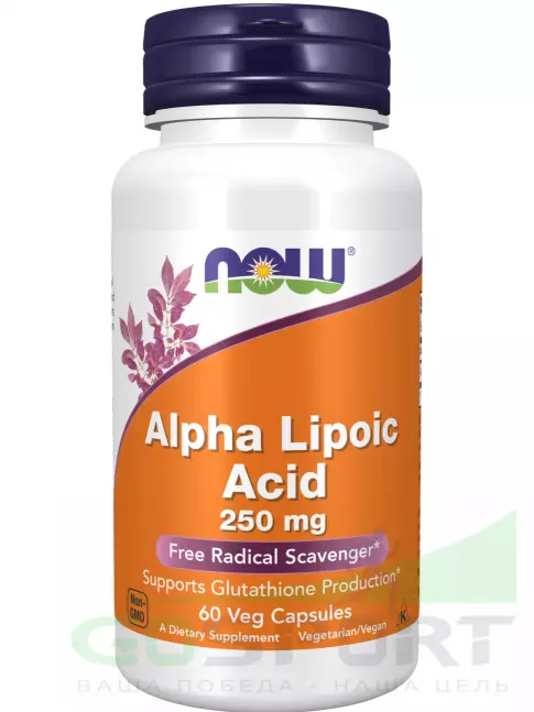 Альфа-липоевая кислота (ALA) NOW Foods Alpha Lipoic Acid 250 mg 60 веган капсул