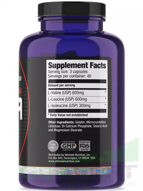 BCAA Ultimate Nutrition 100% Crystalline BCAA 500mg 120 капсул BCAA Ultimate Nutrition 100% Crystalline BCAA 500mg 120 капсул