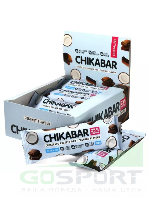 Протеиновый батончик Chikalab Chikabar 20 x 60 г, Кокос