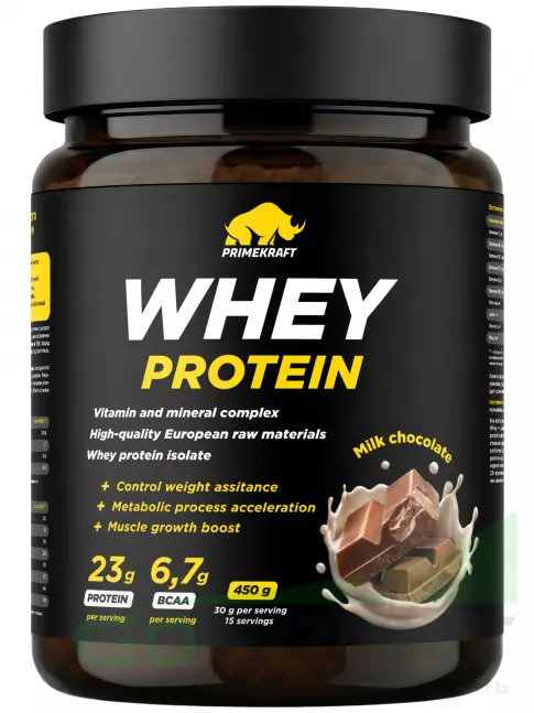 Сывороточный протеин PRIMEKRAFT Whey Protein 450 г, Молочный шоколад Сывороточный протеин PRIMEKRAFT Whey Protein 450 г, Молочный шоколад