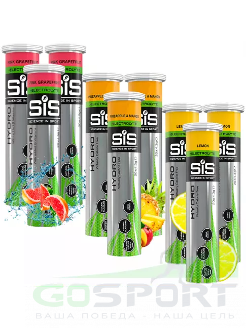 Изотоник SCIENCE IN SPORT (SiS) GO Hydro Tablet 20s_3 9 x 20 таблеток, Розовый грейпфрут, Ананас - Манго, Лимон Изотоник SCIENCE IN SPORT (SiS) GO Hydro Tablet 20s_3 9 x 20 таблеток, Розовый грейпфрут, Ананас - Манго, Лимон