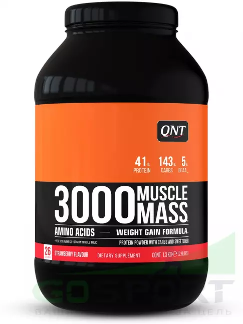 Гейнер QNT MUSCLE MASS 3000 1300 г, Клубника Гейнер QNT MUSCLE MASS 3000 1300 г, Клубника