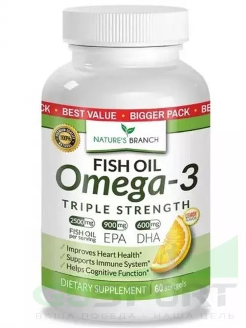Омега-3 Nature's branch Fish Oil Omega-3 Triple Strength 60 капсул, Лимон