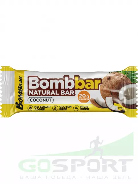 Протеиновый батончик BombBar Протеиновый батончик Natural Bar 20 x 60 г, Кокос Протеиновый батончик BombBar Протеиновый батончик Natural Bar 20 x 60 г, Кокос