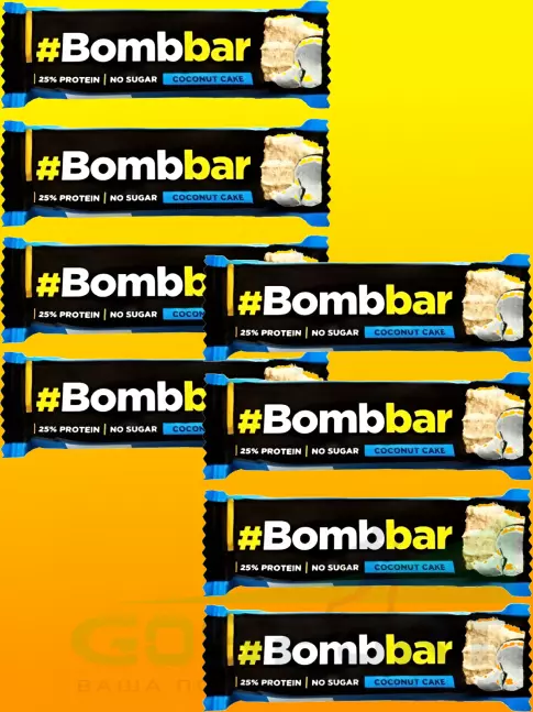 Протеиновый батончик BombBar Батончики в шоколаде без сахара 8 x 40 г, Кокосовый торт Протеиновый батончик BombBar Батончики в шоколаде без сахара 8 x 40 г, Кокосовый торт