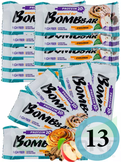 Протеиновый батончик BombBar Protein Bar 13 x 60 г, Яблоко - Корица Протеиновый батончик BombBar Protein Bar 13 x 60 г, Яблоко - Корица