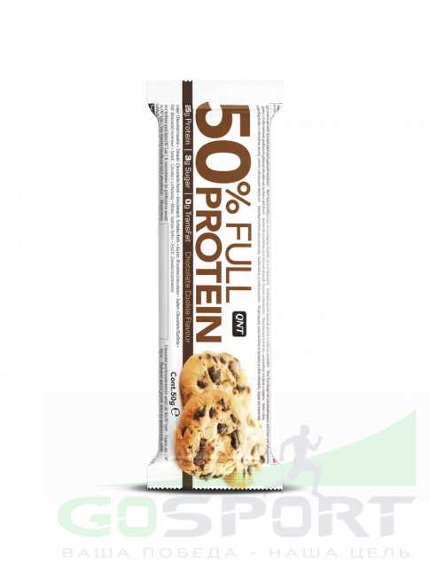 Протеиновый батончик QNT 50% FULL PROTEIN BAR 12 x 50 г, Печенье с шоколадной крошкой Протеиновый батончик QNT 50% FULL PROTEIN BAR 12 x 50 г, Печенье с шоколадной крошкой