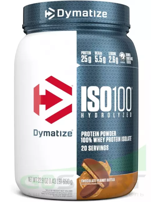 Изолят протеина Dymatize ISO100 Hydrolyzed 650 г, Шоколадовое арахисовое масло Изолят протеина Dymatize ISO100 Hydrolyzed 650 г, Шоколадовое арахисовое масло