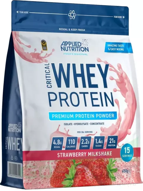 Сывороточный протеин APPLIED NUTRITION CRITICAL Whey 450 г, Клубничный молочный коктейль Сывороточный протеин APPLIED NUTRITION CRITICAL Whey 450 г, Клубничный молочный коктейль