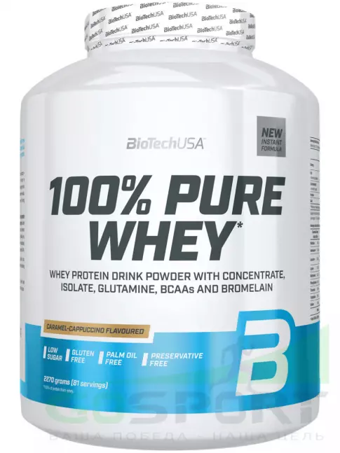Сывороточный протеин BioTechUSA 100% Pure Whey 2270 г, Карамель-капучино Сывороточный протеин BioTechUSA 100% Pure Whey 2270 г, Карамель-капучино