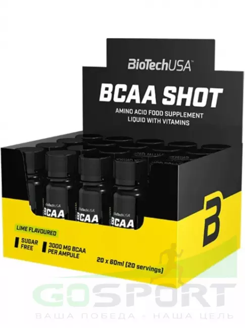 Жидкие BCAA BioTechUSA BCAA Shot 3000 mg 20 x 60 мл, Лайм Жидкие BCAA BioTechUSA BCAA Shot 3000 mg 20 x 60 мл, Лайм