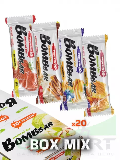 Протеиновый батончик BombBar Протеиновый батончик Natural Bar 20 x 60 г, Набор №4.7 (сладкий) Протеиновый батончик BombBar Протеиновый батончик Natural Bar 20 x 60 г, Набор №4.7 (сладкий)