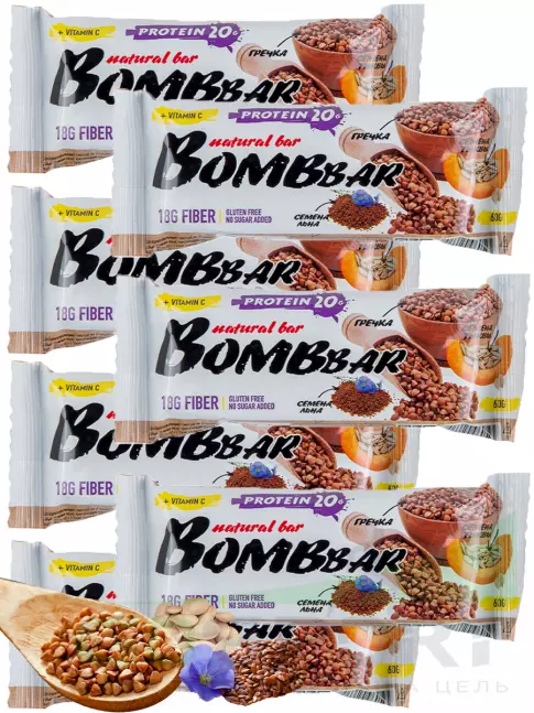 Протеиновый батончик BombBar Protein Bar 7 x 60 г, Гречишный Протеиновый батончик BombBar Protein Bar 7 x 60 г, Гречишный