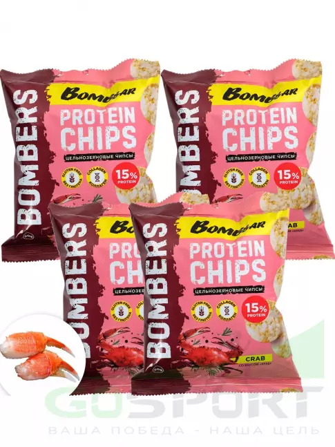 Чипсы BombBar Protein Chips 4 x 50 г, Краб Чипсы BombBar Protein Chips 4 x 50 г, Краб