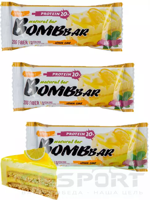 Протеиновый батончик BombBar Протеиновый батончик Natural Bar 3 x 60 г, Лимонный торт